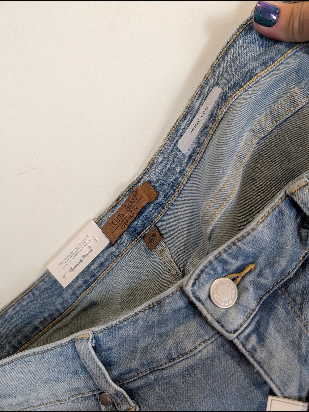 Judy Blue Light Blue Distressed Wide-Leg Jeans, Size 16W - Picture 5 of 6
